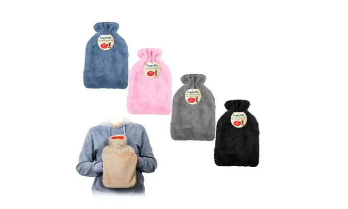 2-Litre Hot Water Bottle With Soft Faux-Fur Cover & Convenient Pockets — Assorted 1