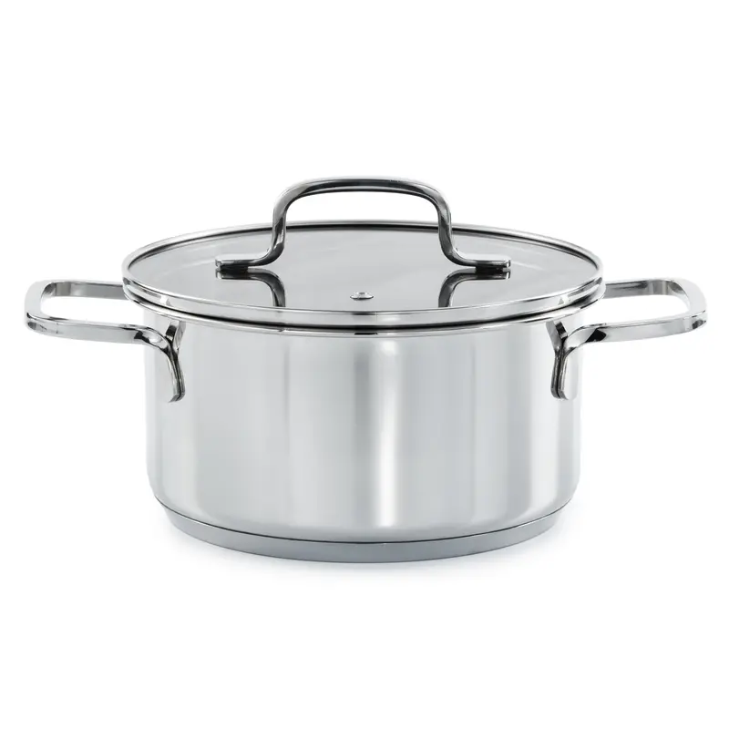 Berghoff Dina Helix 7.25-Inch Recycled Stainless Steel Stockpot (2.2 Qt) With Tempered Glass Lid 1