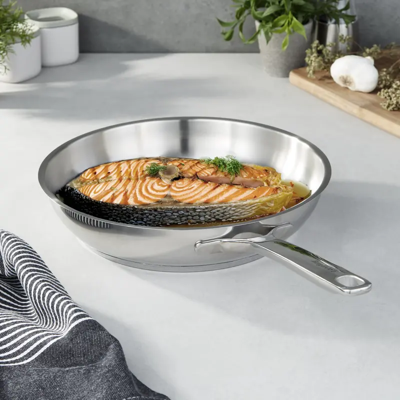 Berghoff Dina Helix Frying Pan – 28 Cm (11"), 18/10 Recycled Stainless Steel, Spiral Design 1