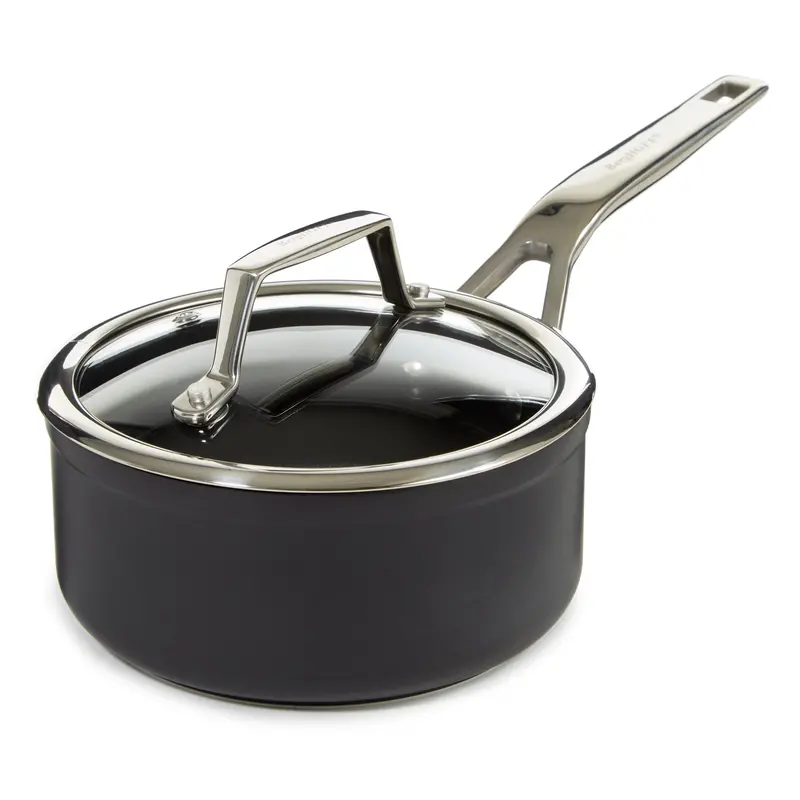 Berghoff Essentials Hard-Anodized Saucepan – 6.25-Inch, 1.3-Quart With Glass Cover, Black 1