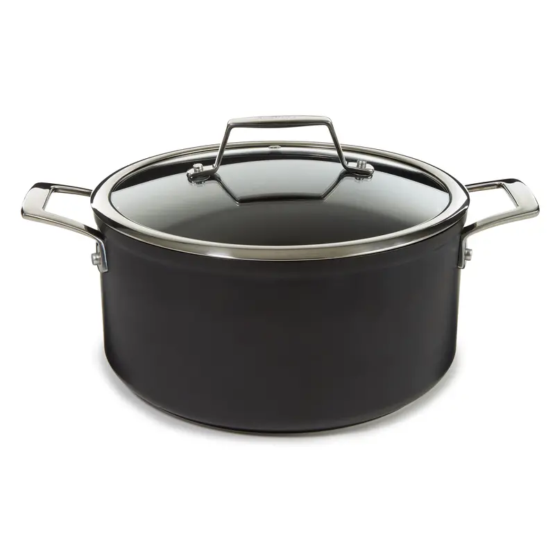 Berghoff Essentials Hard-Anodized Stockpot – 10-Inch, 5.3-Quart With Tempered Glass Lid, Black 1