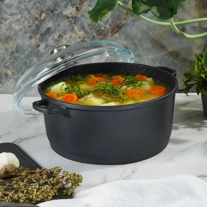 Berghoff Eurocast 11-Inch Stockpot (7 Qt.) – Heavy-Gauge Cast Aluminum With Tempered Glass Cover 1