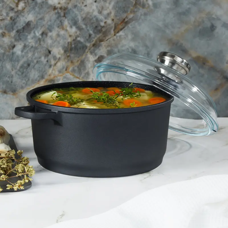 Berghoff Eurocast 8-Inch Stockpot (3.2 Qt.) – Nonstick Cast Aluminum With Glass Lid 1