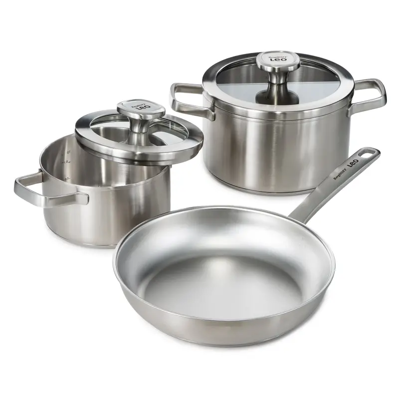 Berghoff Leo Graphite 5-Piece Cookware Set – Recycled 18/10 Stainless Steel With Glass Lids 1