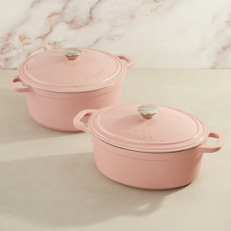 Berghoff Neo 4-Piece Cast Iron Cookware Set (5-Qt & 7-Qt) – Blush Pink 1