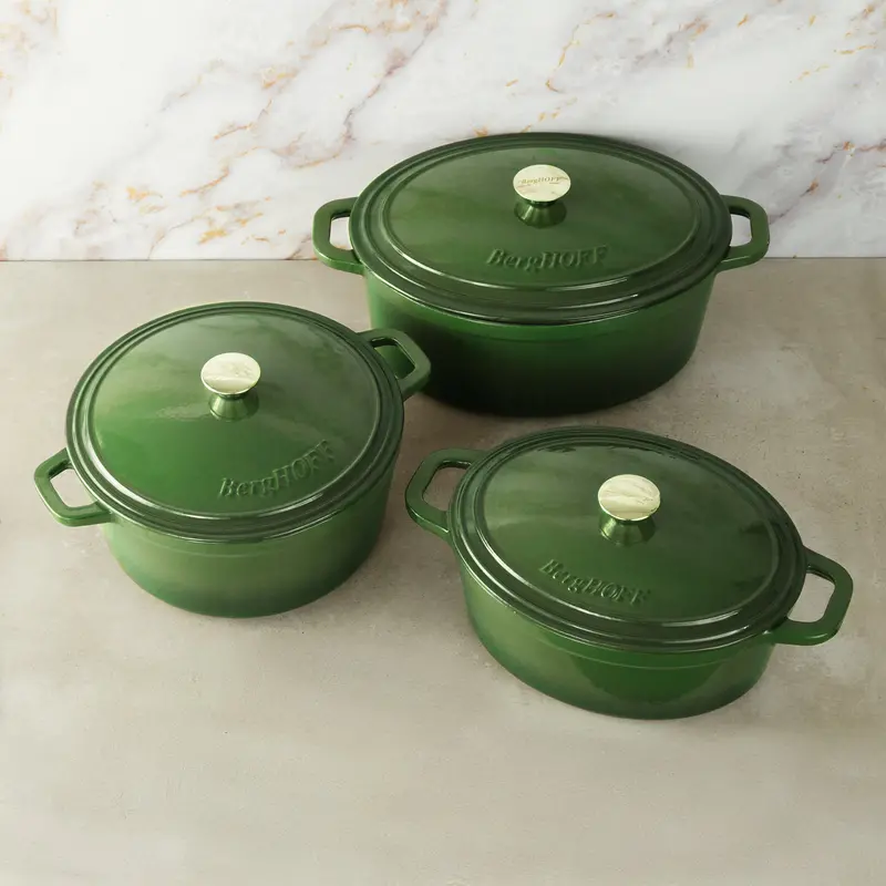 Berghoff Neo 6-Piece Cast Iron Dutch Oven Set With Lids – Emerald Green 1