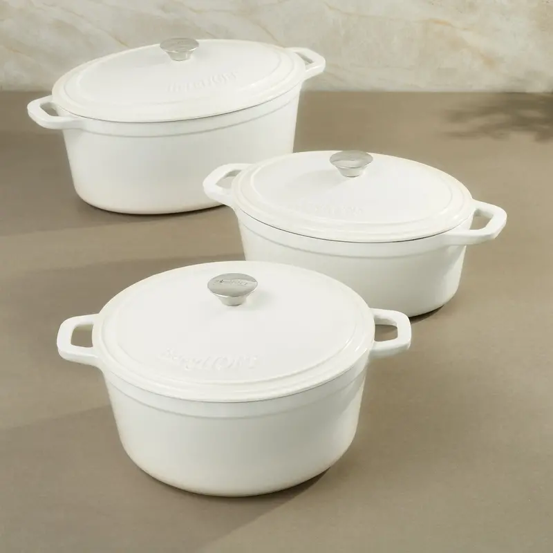 Berghoff Neo 6-Piece Cast Iron Dutch Oven Set With Lids – Pure White 1