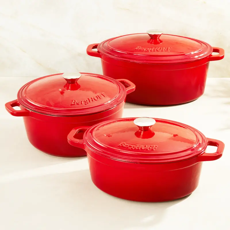 Berghoff Neo 6-Piece Cast Iron Dutch Oven Set With Lids – Ruby Red 1