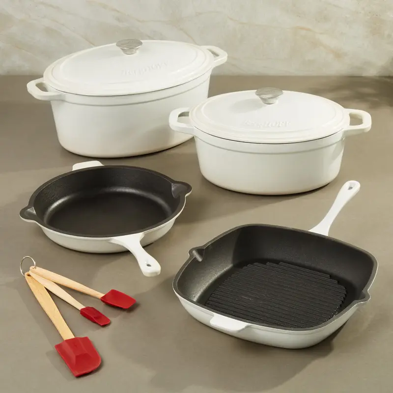 Berghoff Neo 9-Piece Cast Iron Cookware Set In Matte White 1