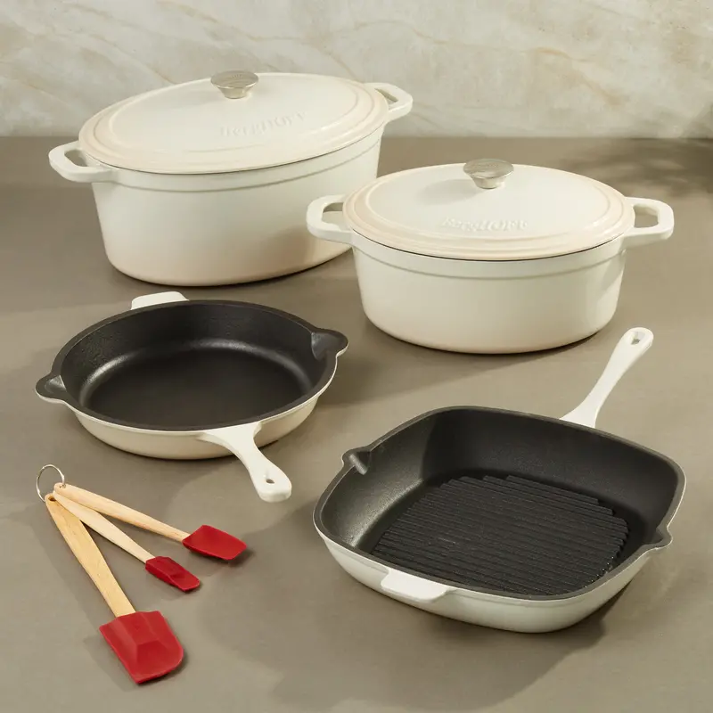 Berghoff Neo 9-Piece Cast Iron Cookware Set In Meringue Finish 1