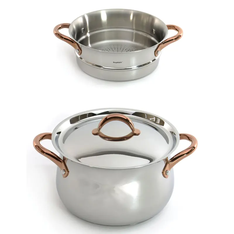 Berghoff Ouro Gold 3-Piece 18/10 Stainless Steel Steamer Set With Stainless Steel Lids And Rose Gold Handles 1