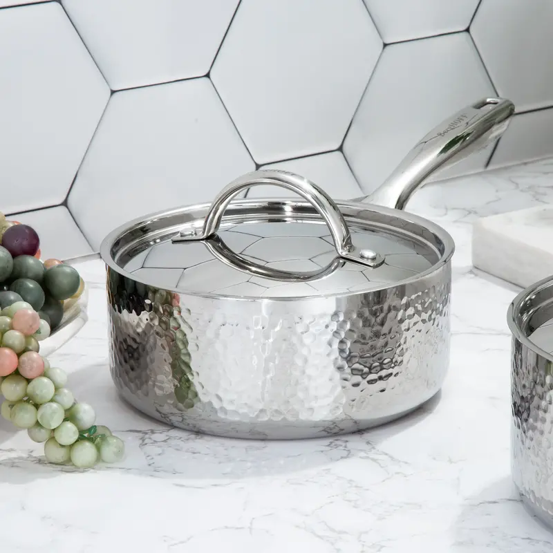 Berghoff Vintage 7-Inch Hammered Tri-Ply Stainless Steel Saucepan – 2-Quart With Lid 1