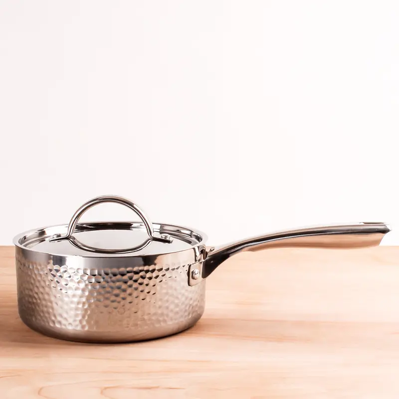 Berghoff Vintage 8-Inch Hammered Tri-Ply Stainless Steel Saucepan – 3-Quart With Lid 1