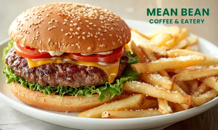 Gourmet Cheeseburger Meal With Crispy Fries – Mean Bean Coffee & Eatery 1