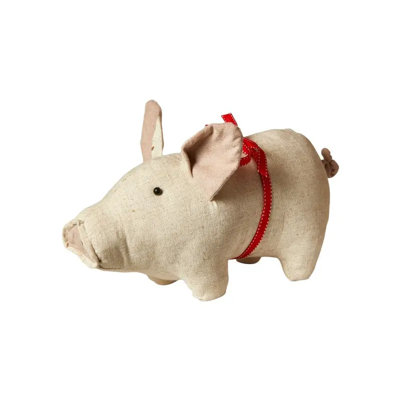 Holiday Pig Ornament With Ribbon – 23X13X12 Cm, Sand Tone 1