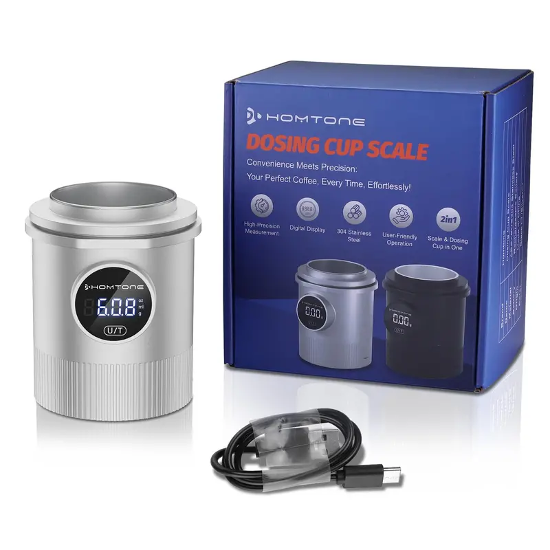 Homtone Espresso Dosing Cup & Digital Scale – 0.05G Precision, Usb-C Rechargeable, 58Mm Portafilter Fit (Silver) 1
