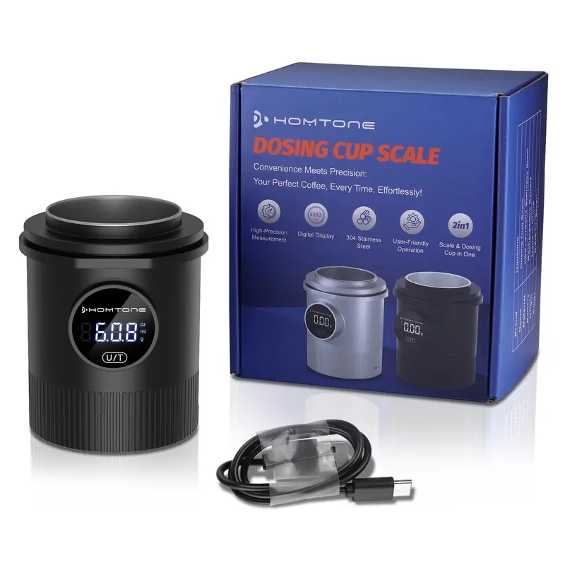 Homtone Espresso Dosing Cup & Scale Combo – High-Accuracy Digital Scale With Stainless Interior (Black) 1