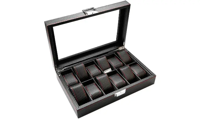 Jack Brown Premium 12-Slot Carbon Fiber Watch Case – Matte Black 1