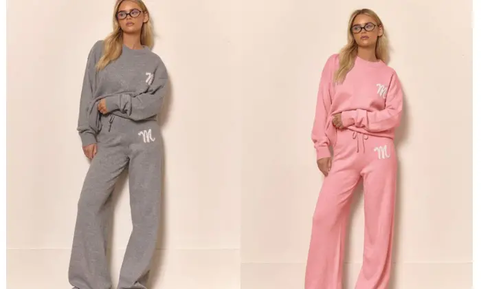 Knitted Lounge Set For Women – Matching Top & Bottom With Contrast Logo 1
