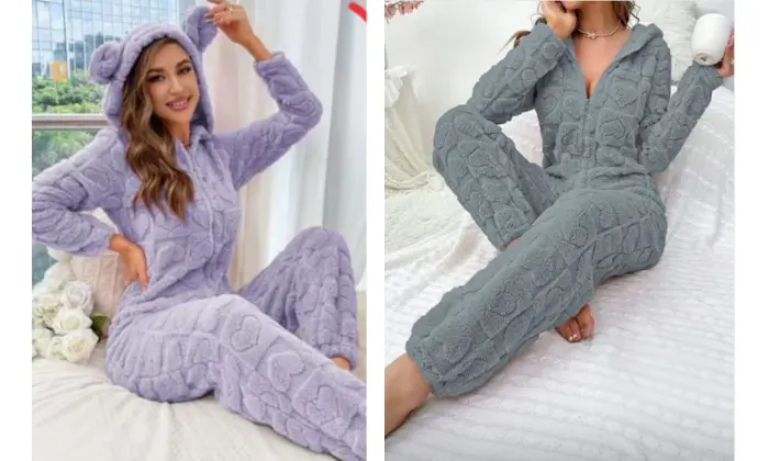 Plush One-Piece Pyjama Suit For Women – Cozy All-In-One Sleepwear 1