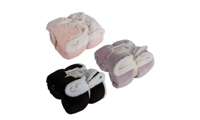 Reversible Flannel & Sherpa Throw Blanket — 200X200Cm, Assorted Colours 1